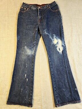 VTG 80s 90s No Excuses Denim Jeans Size 7/8 Bleached Paint Splatter Red Label